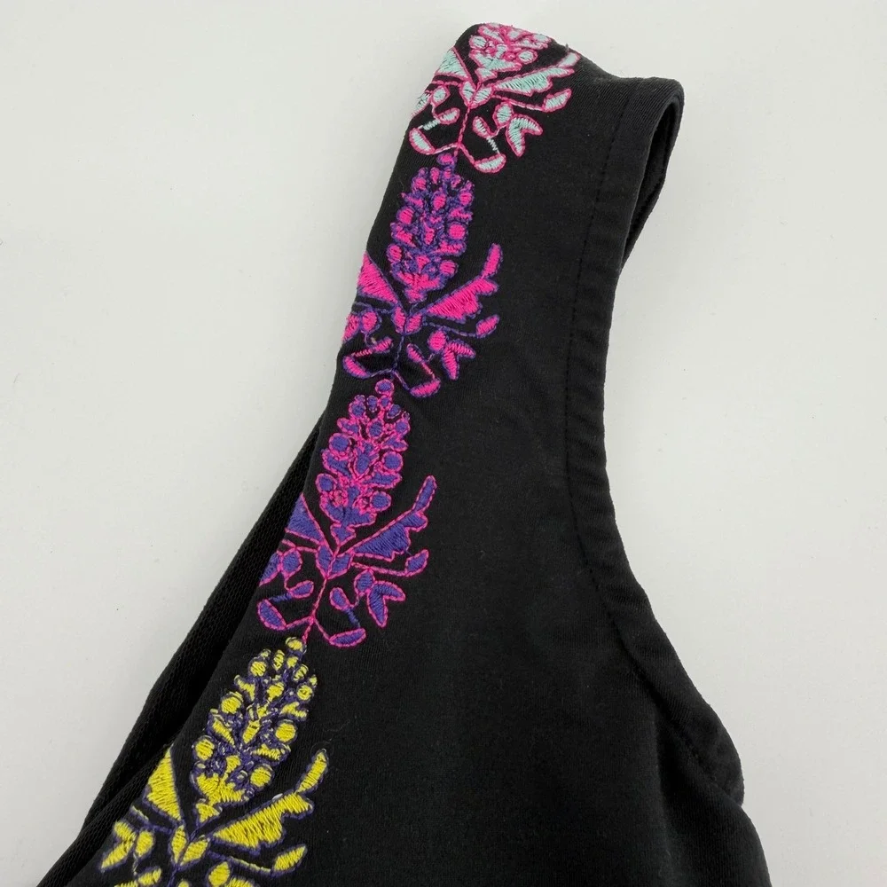 Free People Movement‎ Friday Night Lights Crop Top Black Embroidered Boho L NWOT